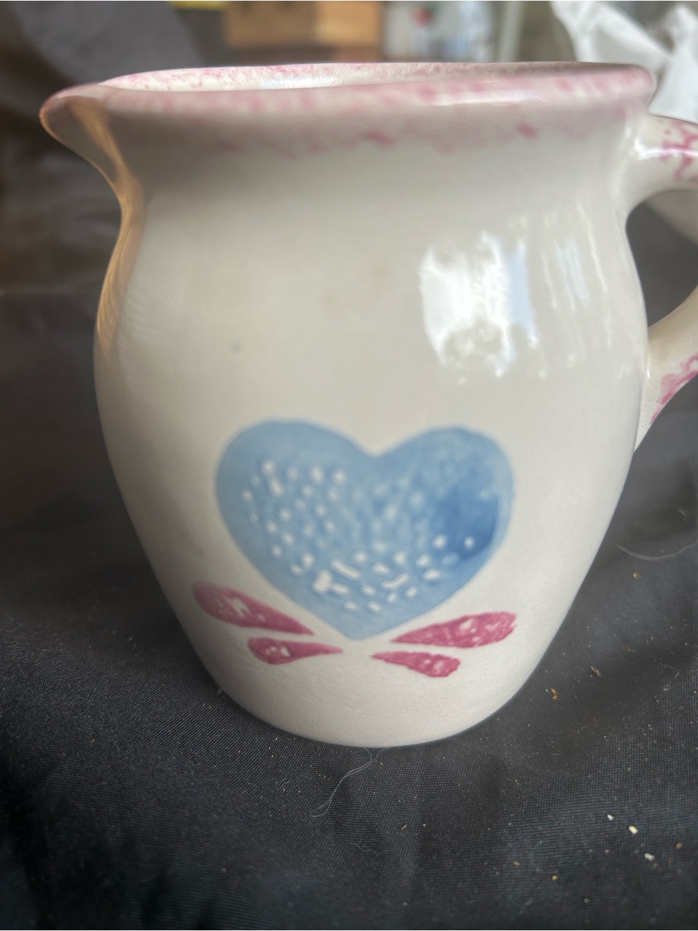 Hand-Painted Heart Ceramic Creamer - Blue & Pink